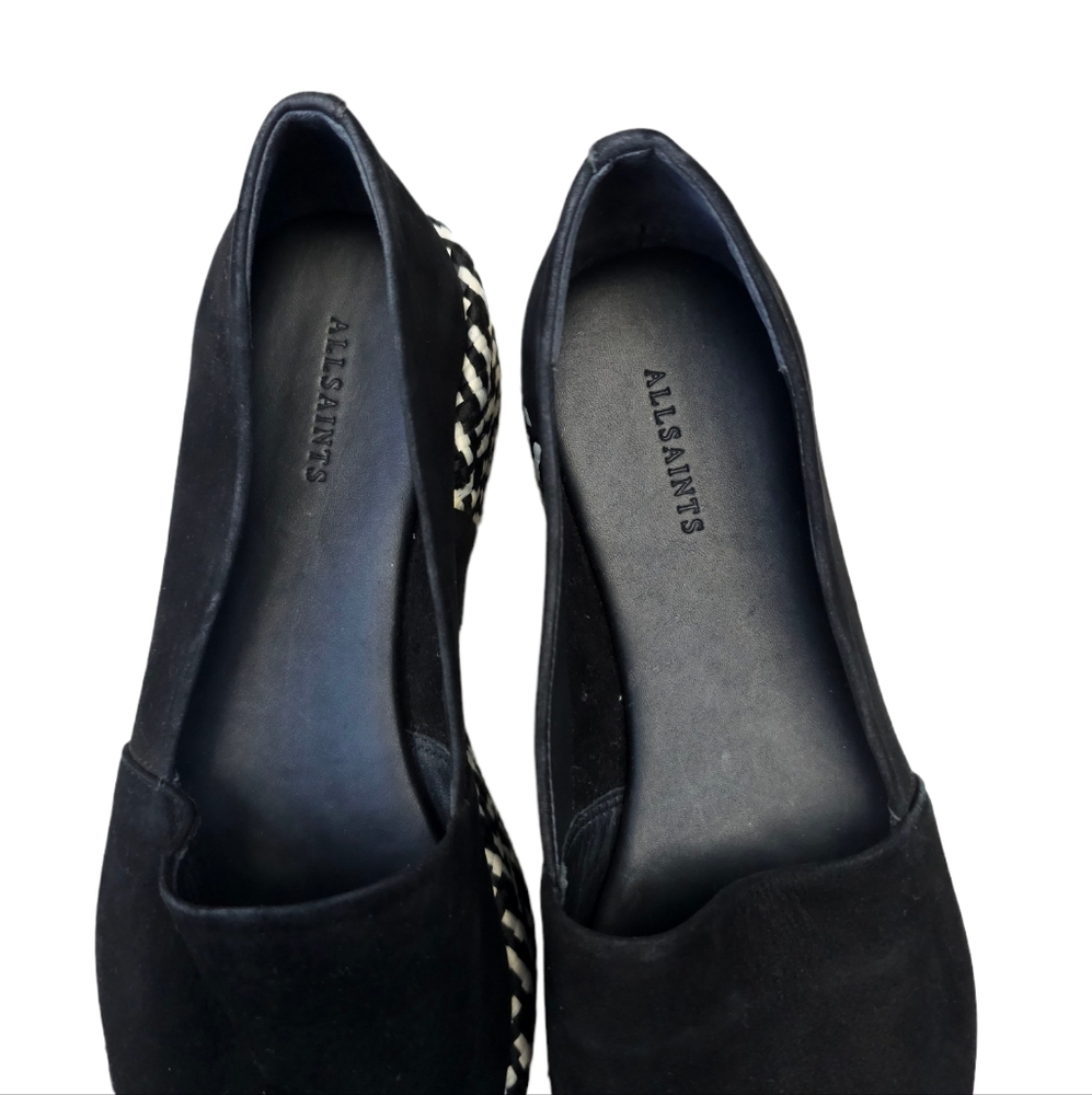 All Saints Bora Braided Platform Emo Goth Black Suede Almond Toe Loafers 6.5 - Picture 4 of 12
